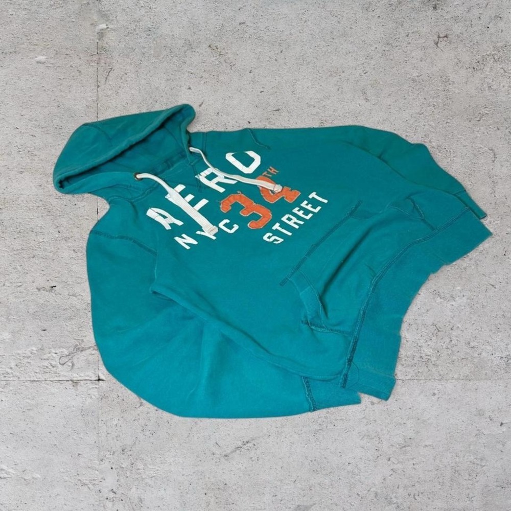 Mens vintage teal blueish green Y2K Aeropostale heavyweight hoodie size XS
